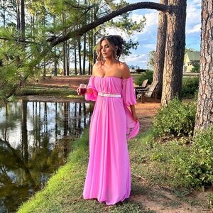 Pink Maxi with Cape & Detachable Sleeves